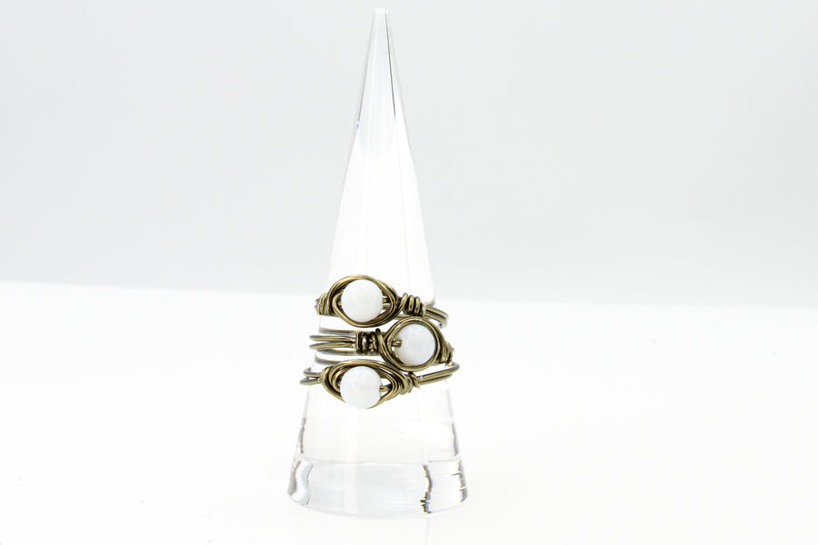 Moonstone Hematite Wire-Wrapped Ring