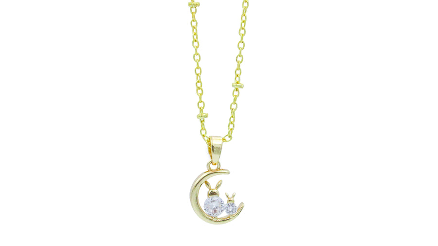 Mother and Child Rabbit Charm Necklace With CZ Crystal