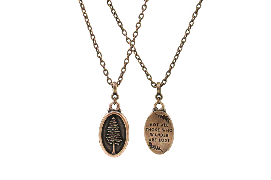 Tolkien Quote Pendant Necklace With Redwood Design