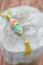 Rainbow Enamel Connector Charm with Tassel Chain Necklace