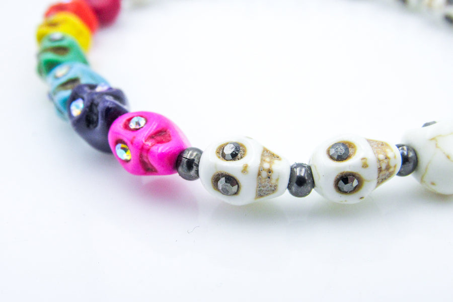 Rainbow Skulls with Rhinestones Stretch Bracelet