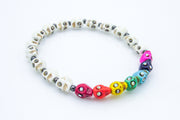 Rainbow Skulls with Rhinestones Stretch Bracelet