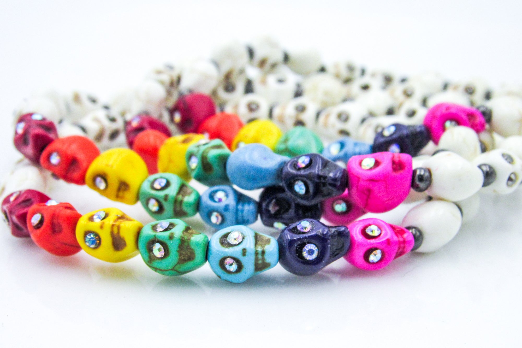 Rainbow Skulls with Rhinestones Stretch Bracelet Bracelets Oh, Heart!