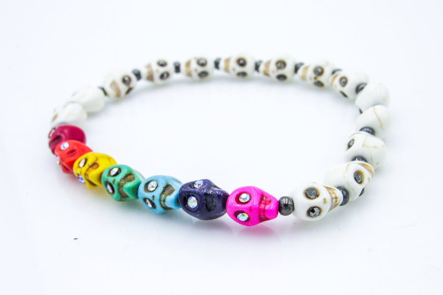 Rainbow Skulls with Rhinestones Stretch Bracelet Bracelets Oh, Heart!