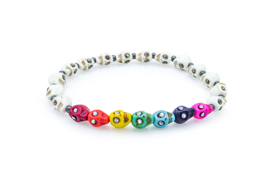 Rainbow Skulls with Rhinestones Stretch Bracelet