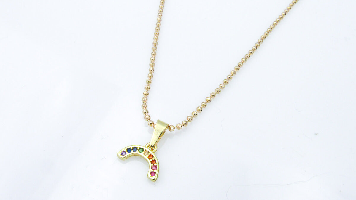 Dainty Rainbow Charm Necklace with Rhinestones