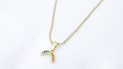 Dainty Rainbow Charm Necklace with Rhinestones