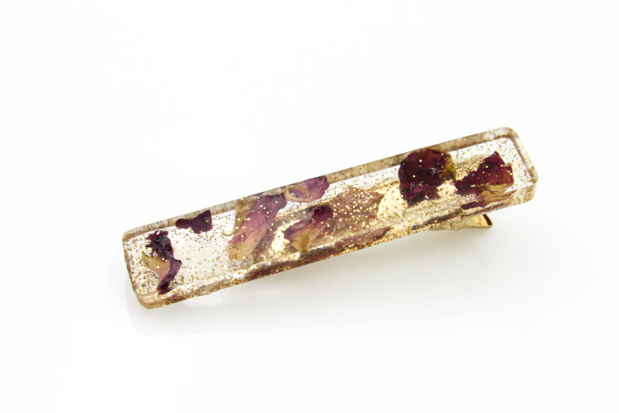 Rose Petals and Rose Gold Glitter Acrylic Resin Barrettes