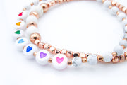 Rose Gold and Rainbow Hearts Stacked Stretch Bracelets Bracelets Oh, Heart!