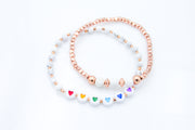 Rose Gold and Rainbow Hearts Stacked Stretch Bracelets Bracelets Oh, Heart!