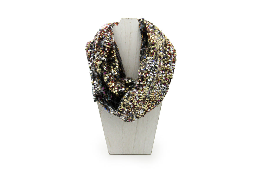 Boho Glam Feathery Mohair and Sequins Infinity Scarf