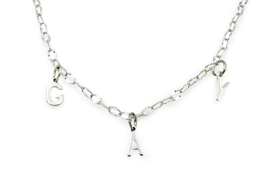 Dainty Sterling Silver Necklace With "GAY" Letter Charms