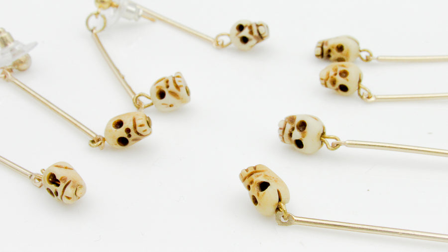 Skull Carved Bone Beads Dangle Earrings