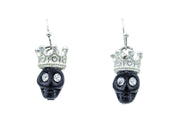 Skull Dangle Earrings With Crown and Rhinestones