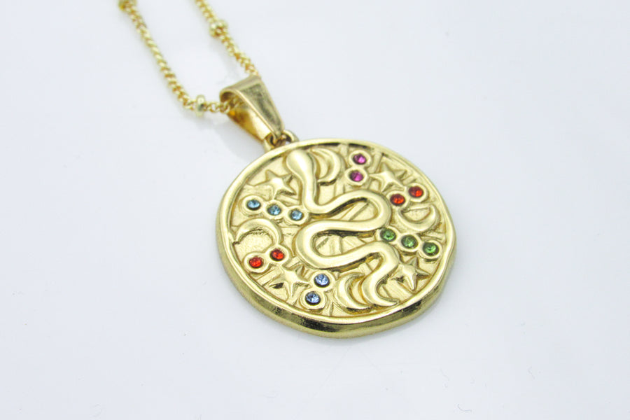 Gold Lunar Snake Pendant Necklace Necklaces Oh, Heart!