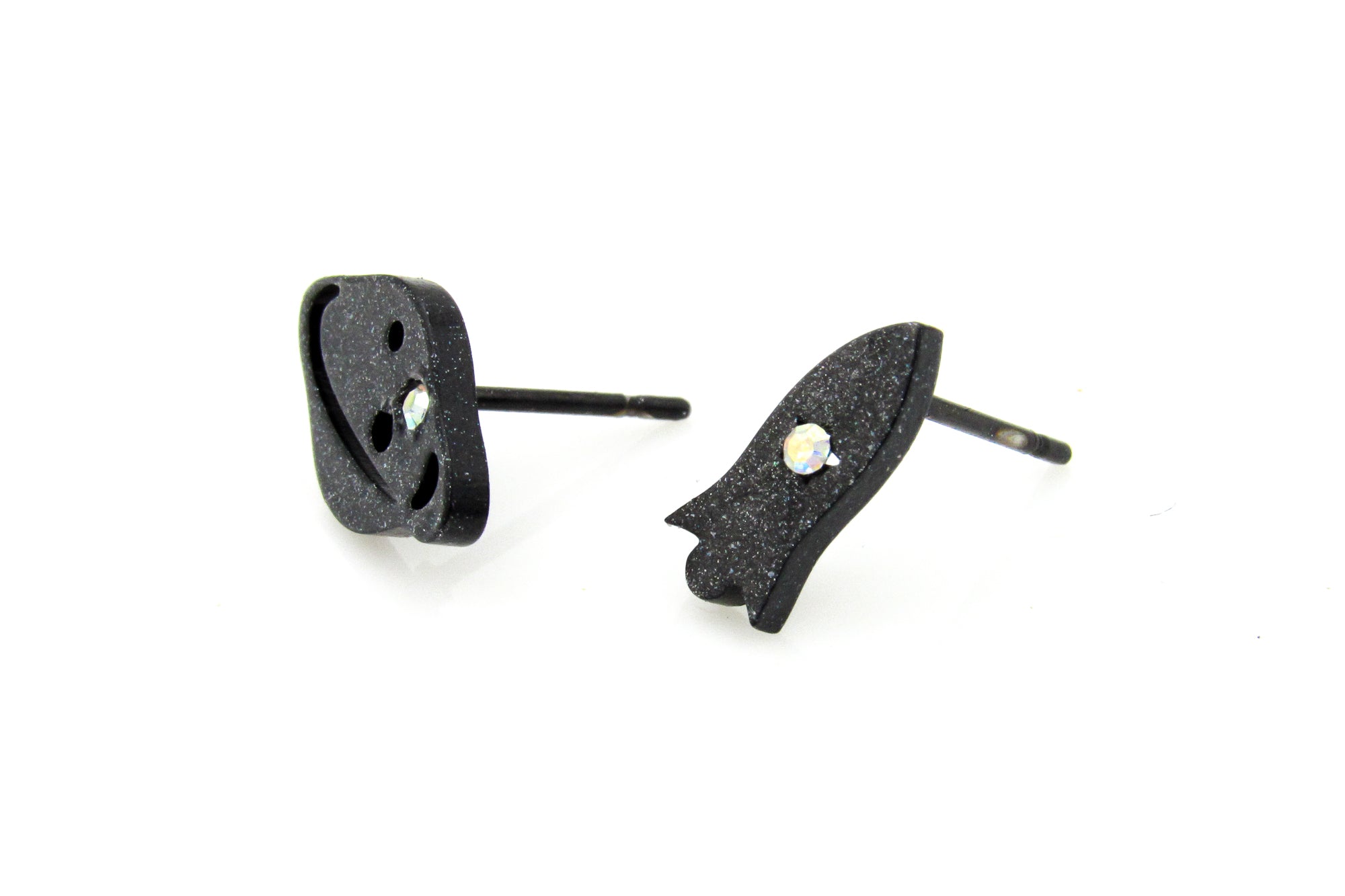 Planet and Rocket Ship Black Stud Earrings