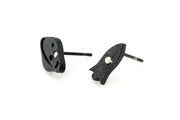 Planet and Rocket Ship Black Stud Earrings