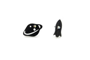 Planet and Rocket Ship Black Stud Earrings