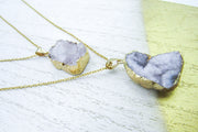 White Smoke Druzy Agate Crystal Pendant Necklaces