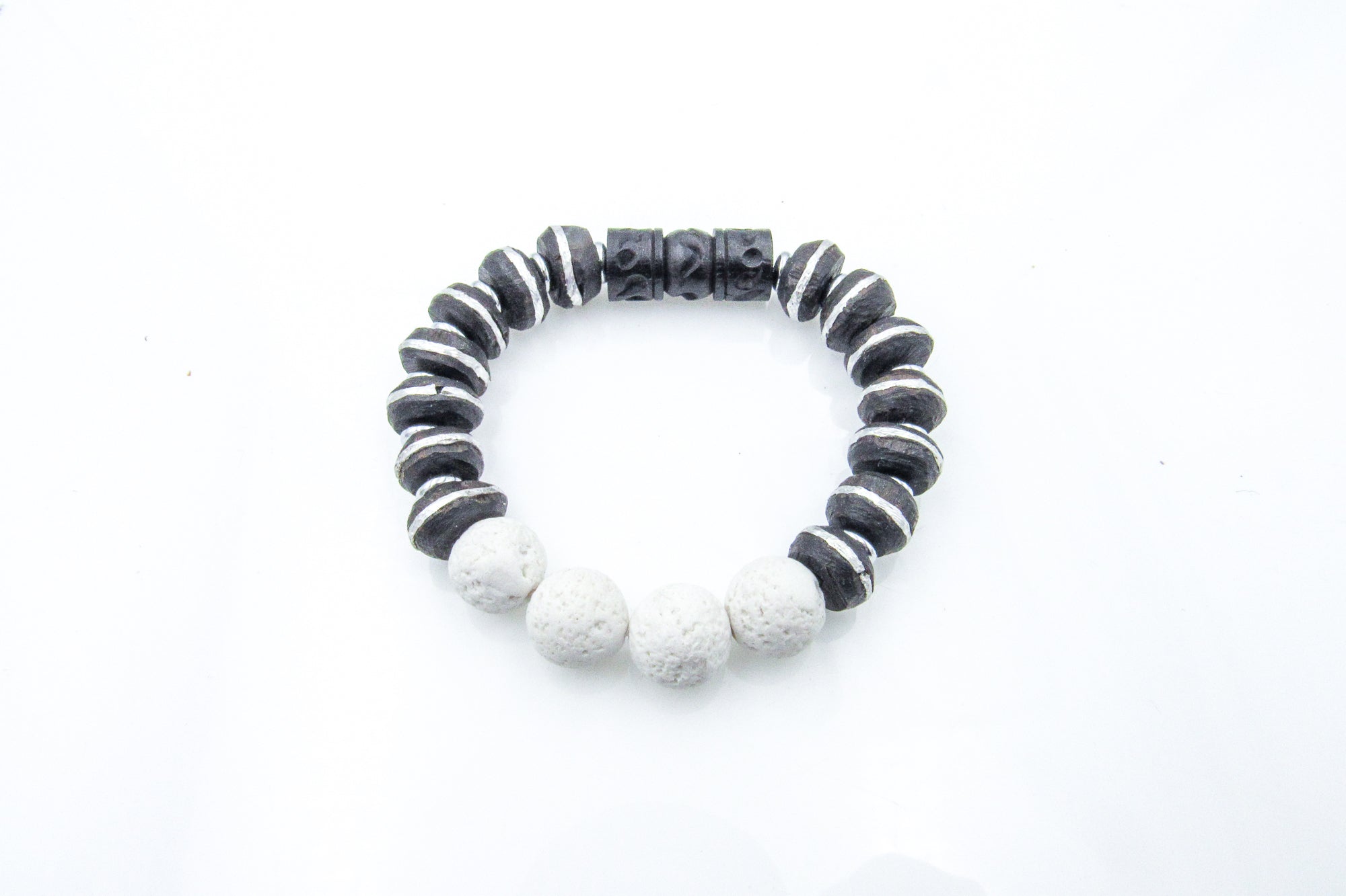 Silver Striped Wooden Stretch Bracelet Bracelets Oh, Heart!