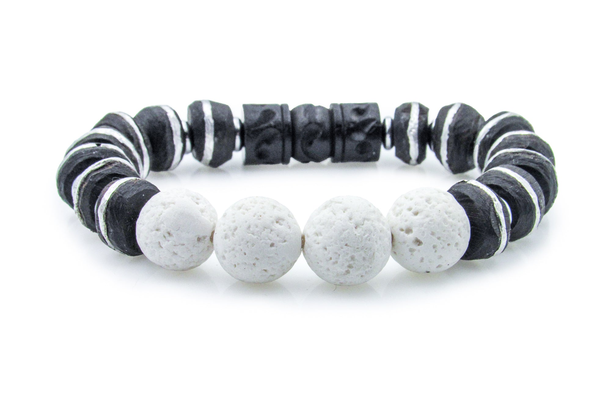 Silver Striped Wooden Stretch Bracelet Bracelets Oh, Heart!