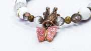 Butterfly and Crown Charm Stretch Bracelet with Pink and Gold Beads •  Bracelets • Oh, Heart!