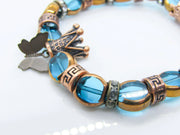 Turquoise and Bronze Butterfly and Glass Beads Stretch Bracelet •  Bracelets • Oh, Heart!