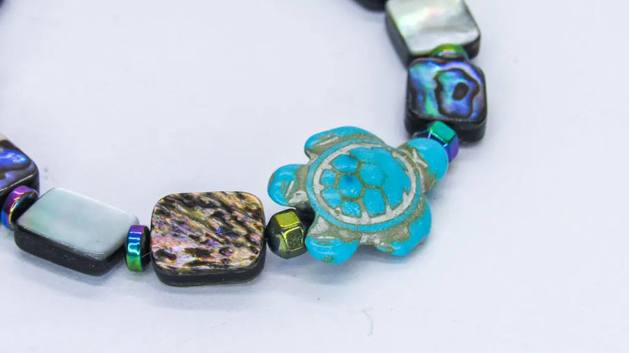 Abalone Shell and Turtle Charms Stretch Bracelet •  Bracelets • Oh, Heart!