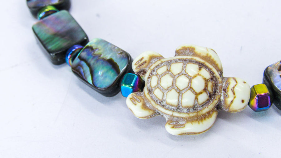 Abalone Shell and Turtle Charms Stretch Bracelet •  Bracelets • Oh, Heart!