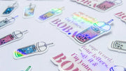 Boba Themed Iridescent Sticker Sheet •  Decorative Stickers • Oh, Heart!