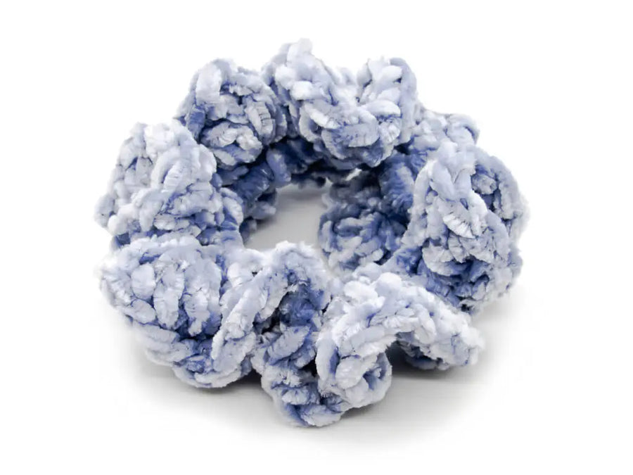 Powder blue velvet crochet scrunchie