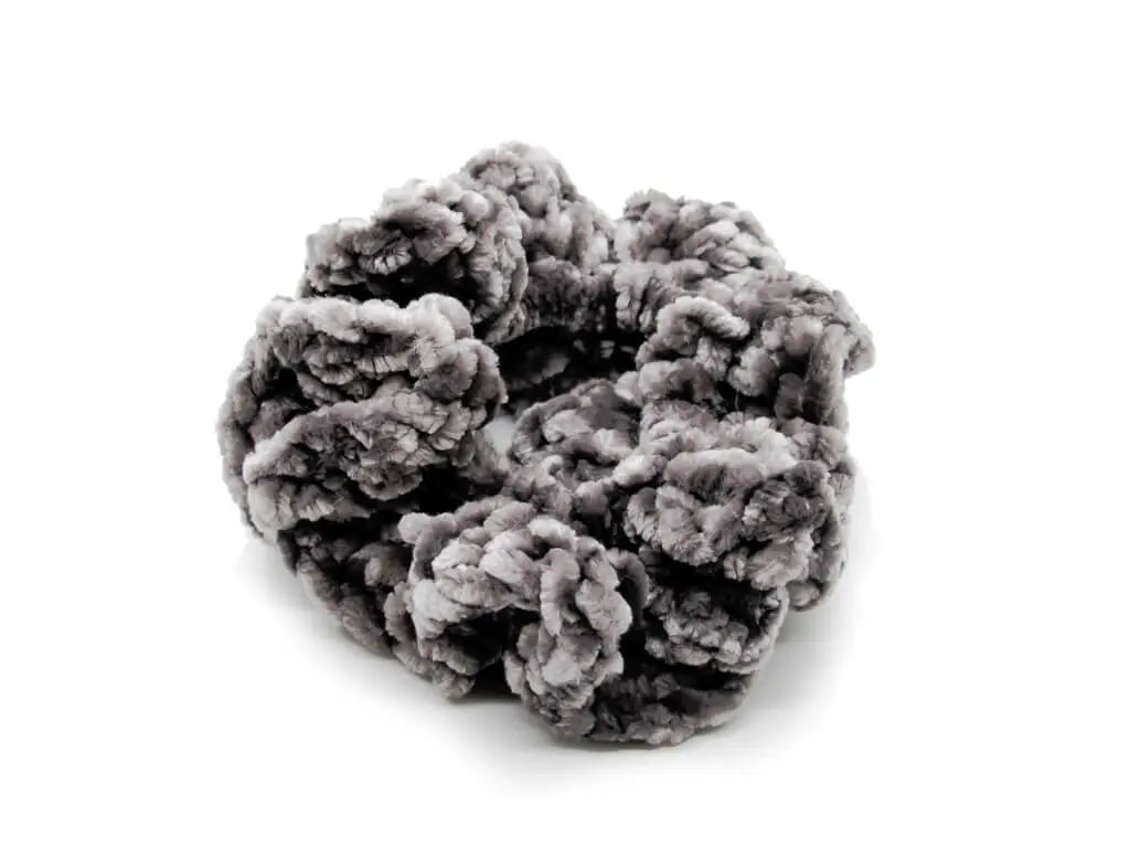 Dark gray velvet crochet scrunchie