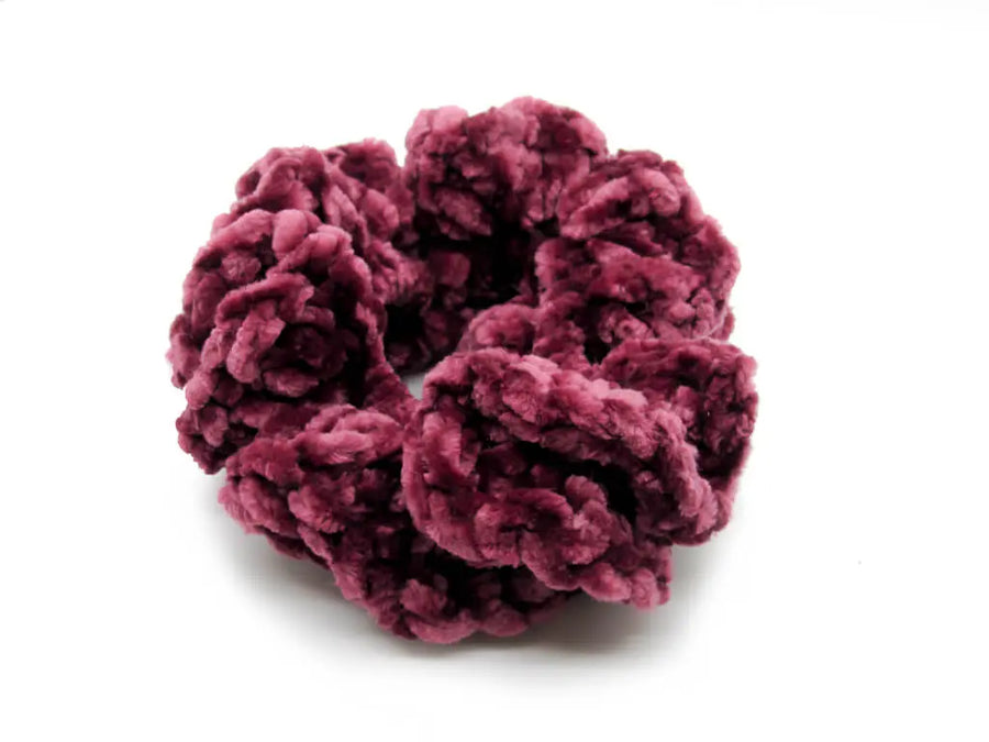Dark red velvet crochet scrunchie