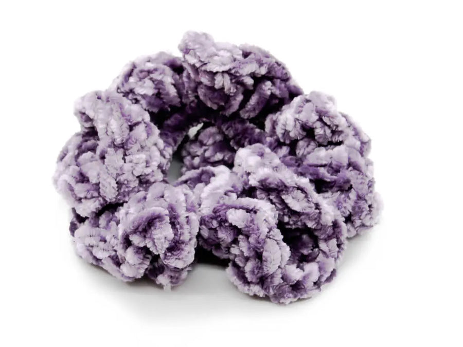 Purple velvet crochet scrunchie