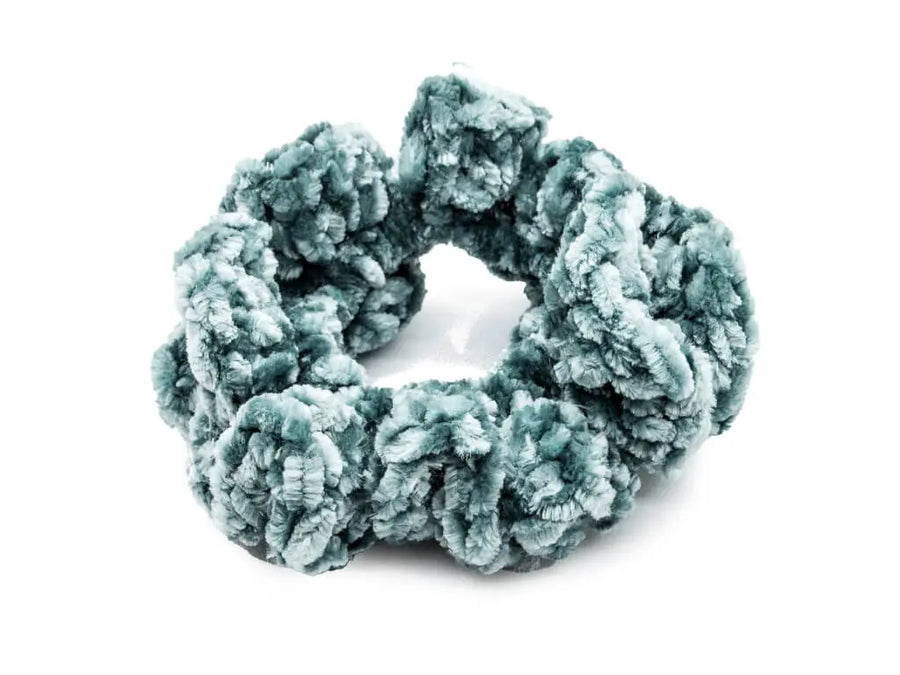 Fern green velvet crochet scrunchie