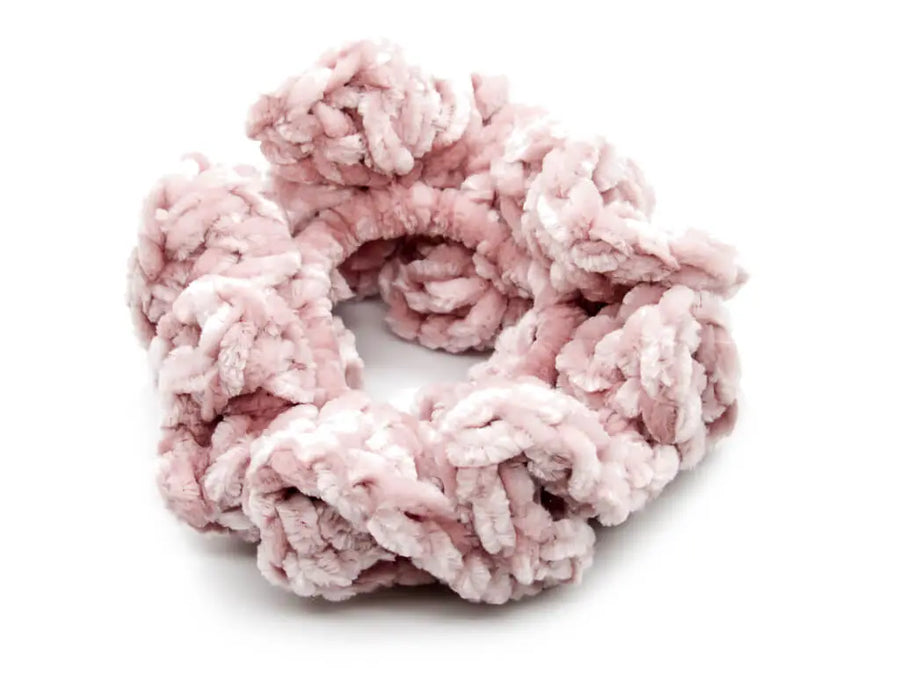 Light pink velvet crochet scrunchie