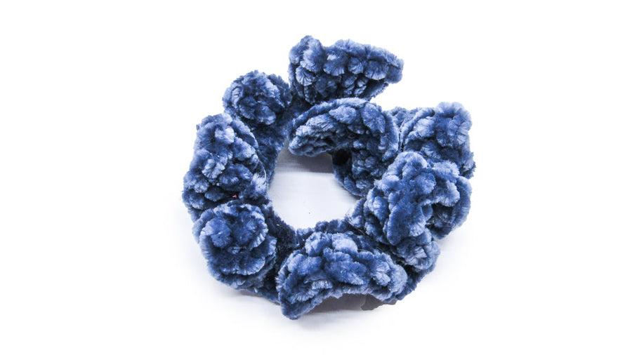 Dark blue velvet crochet scrunchie