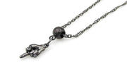 Middle Finger Necklace on Dainty Twisted Chain in Black