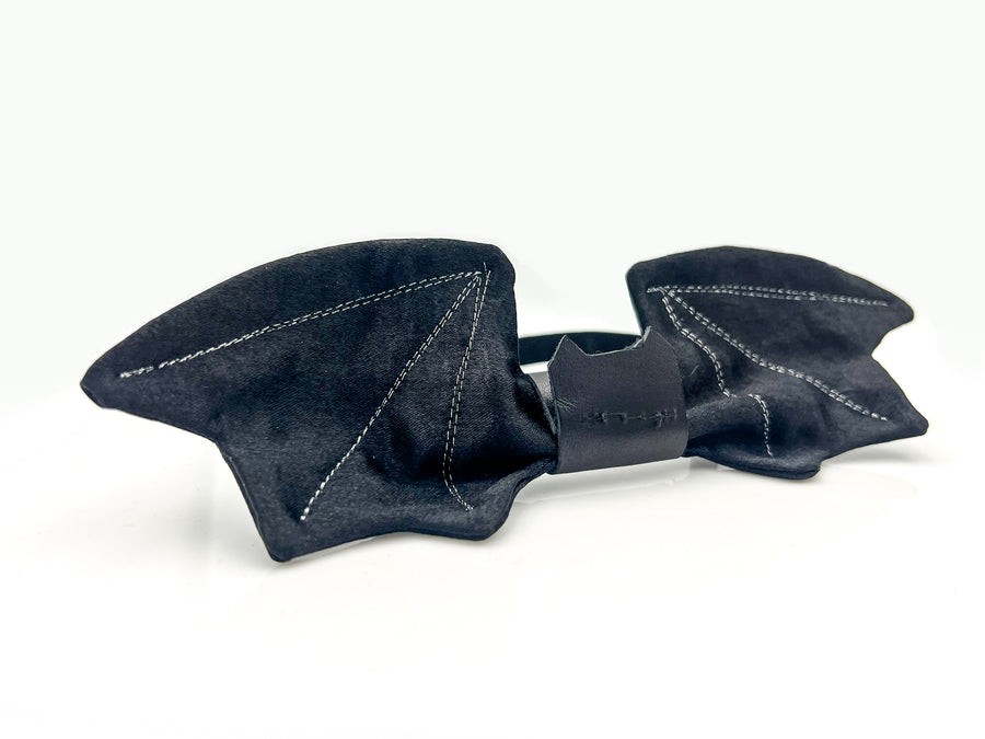 Brushed Black Satin Bat Shaped Bow Tie •  Bow Tie • Oh, Heart!