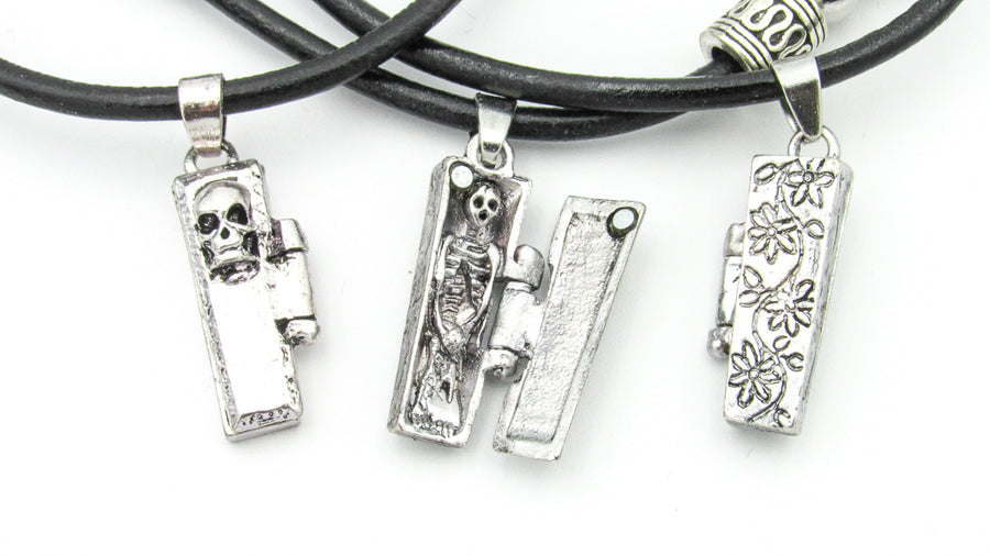 Coffin and Skulls Leather Necklace •  Necklaces • Oh, Heart!