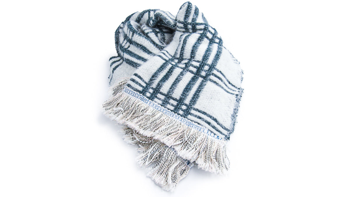 Blue and White Checkered Feathery Scarf •  Scarves • Oh, Heart!