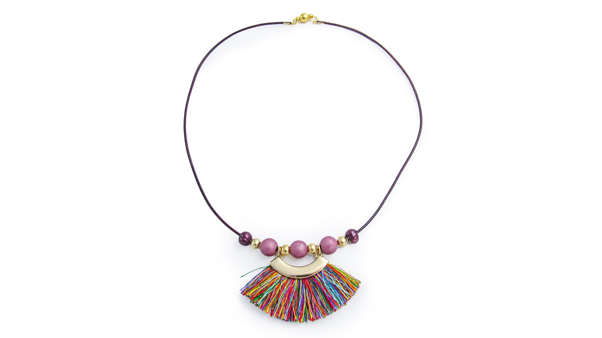 Rainbow Fringe Necklace with Pearls and Leather •  Necklaces • Oh, Heart!
