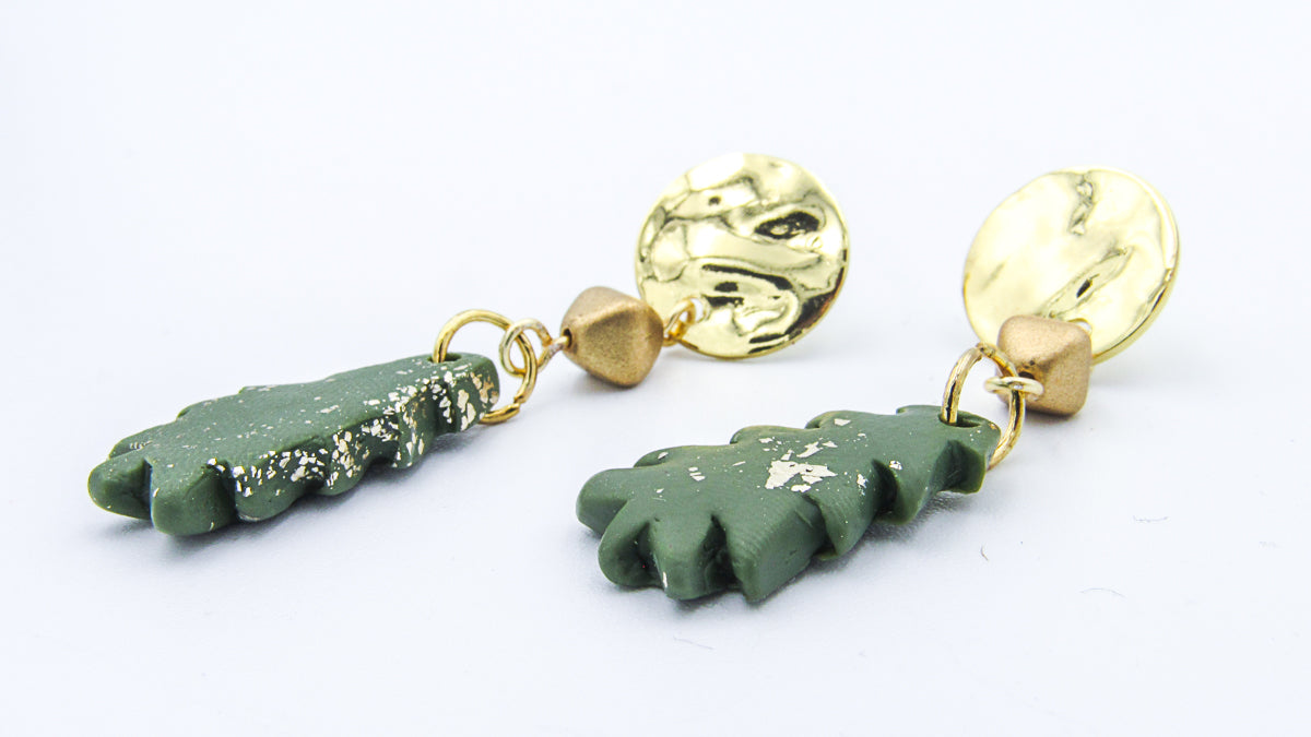 Polymer Clay Tree and Gold Leaf Dangle Earrings •  Earrings • Oh, Heart!