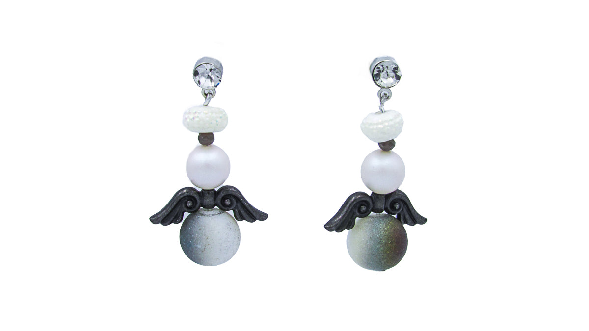 Iridescent Angel and Pearls Dangle Holiday Earrings •  Earrings • Oh, Heart!