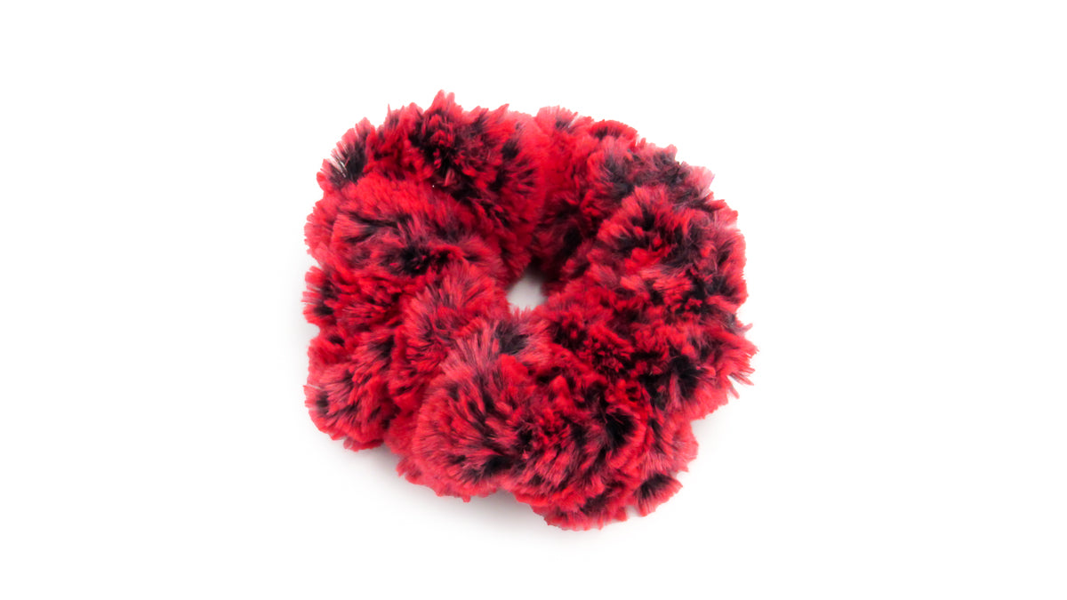 Red and Black Faux Fur Scrunchie •  Ponytail Holders • Oh, Heart!