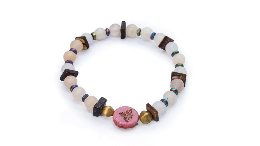 Bee Bead and Semiprecious Stones Stretch Bracelet •  Bracelets • Oh, Heart!