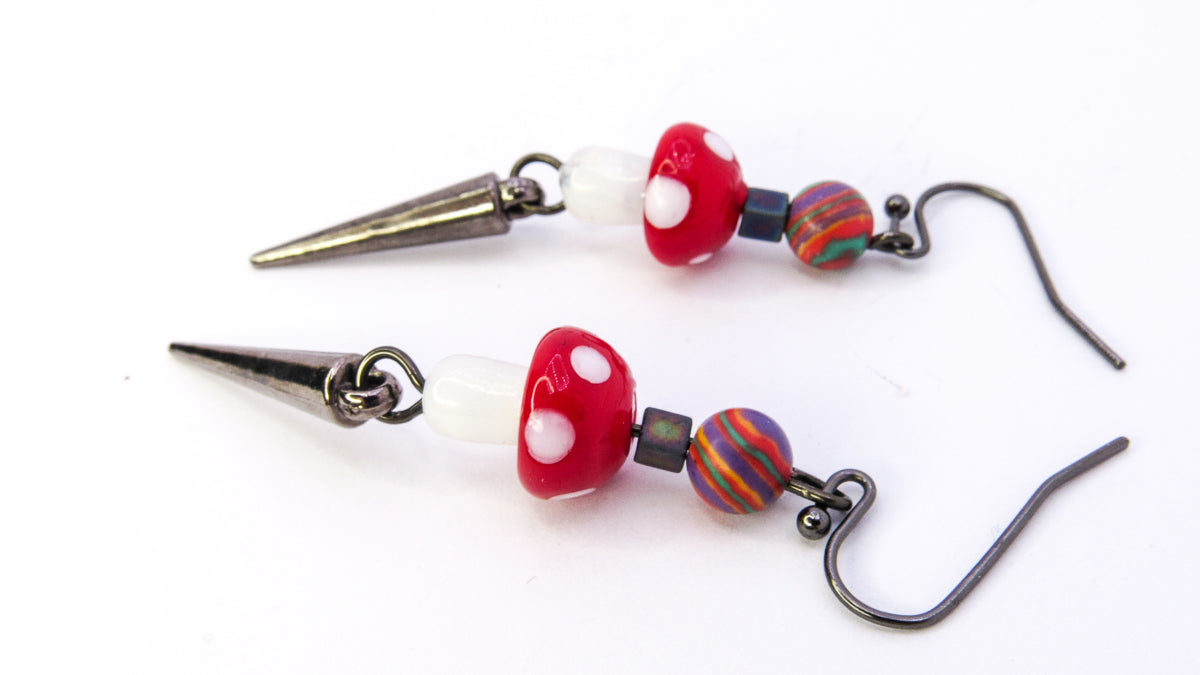 Mushroom Dangle Earrings With Spikes •  Earrings • Oh, Heart!