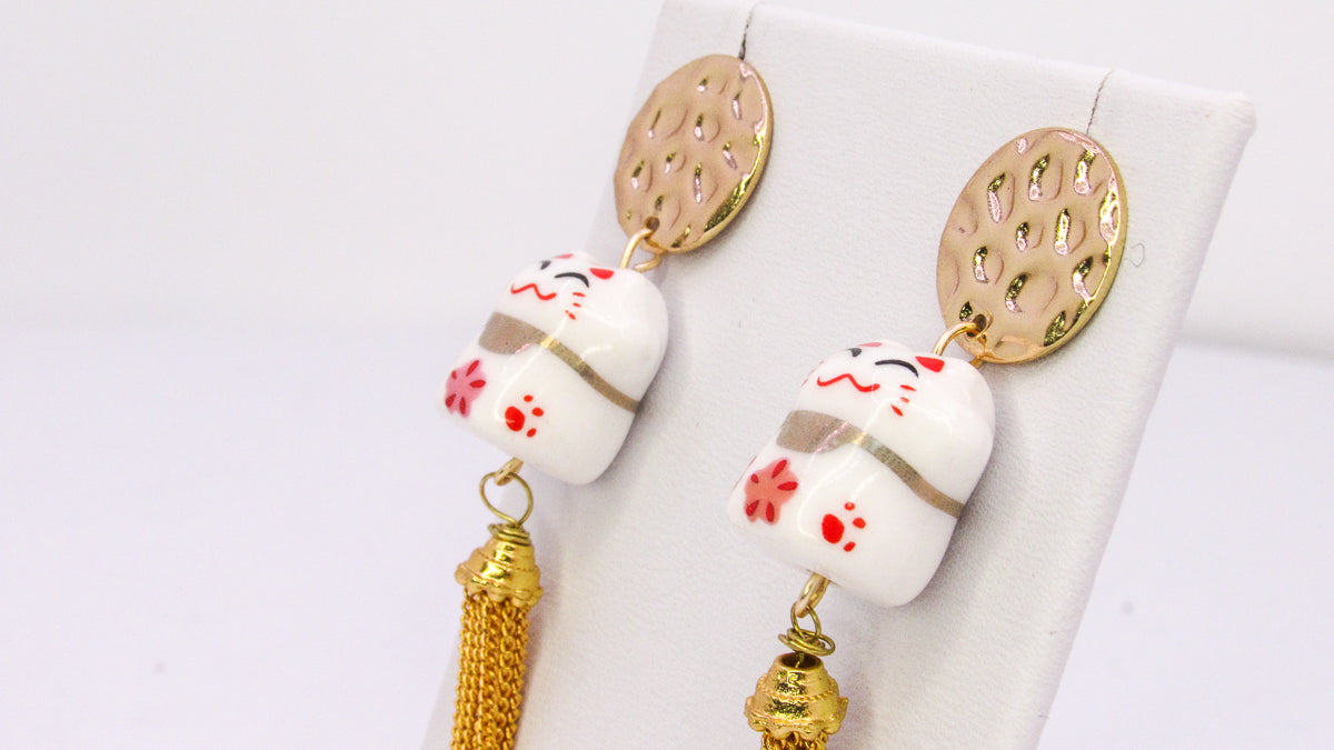 Lucky Cat and Tassel Dangle Earrings •  Earrings • Oh, Heart!