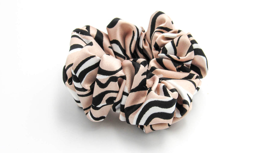 Pink, Black and White Stripes Charmeuse Scrunchie •  Ponytail Holders • Oh, Heart!